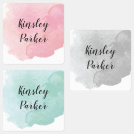 Moderne Watercolor Script Kids Name Waterproof Etiketten