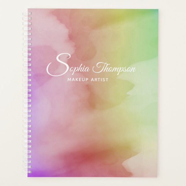 Moderne Watercolor Script Rainbow Pastel - Planer (Vorderseite)