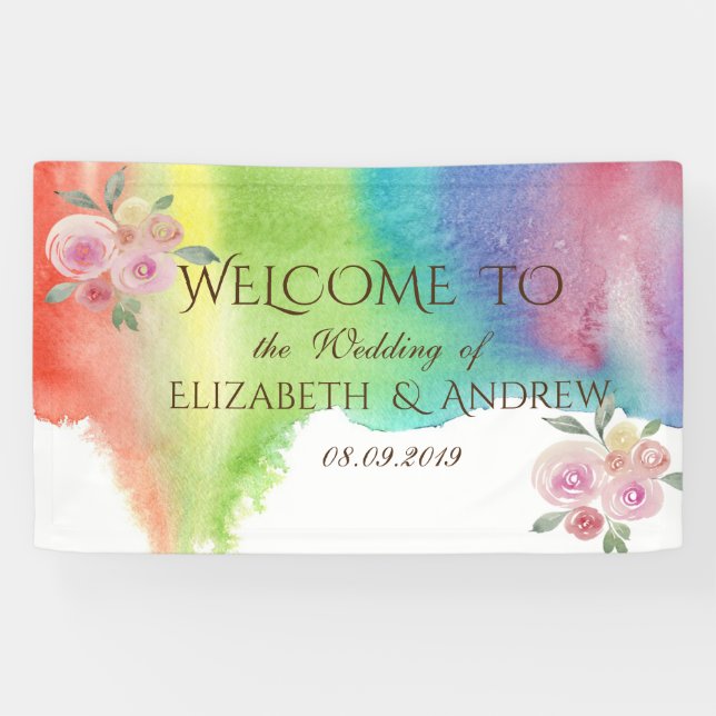 Moderne Watercolor Splash Blume Hochzeitsbanner Banner (Horizontal)