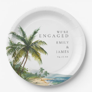 Moderne Watercolor Tropical Beach Engagement Party Pappteller