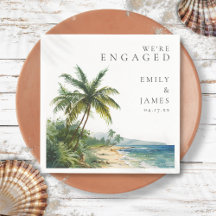 Moderne Watercolor Tropical Beach Engagement Party
