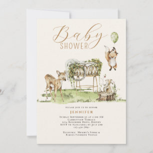 Moderne Watercolor Woodland Animals Kinderdusche Einladung