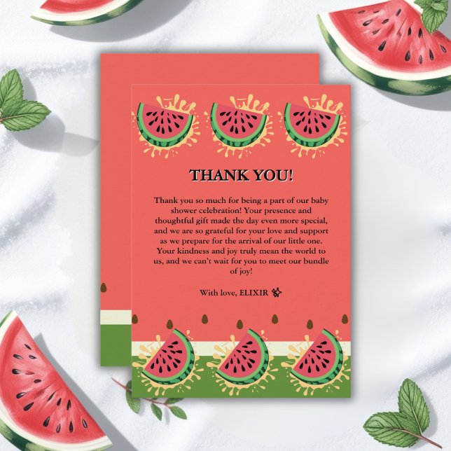 Moderne Watermelon Splash Baby Dusche Dankeskarte (Von Creator hochgeladen)