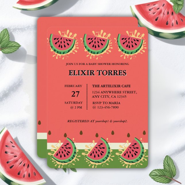 Moderne Watermelon Splash Baby Dusche Einladung (Von Creator hochgeladen)