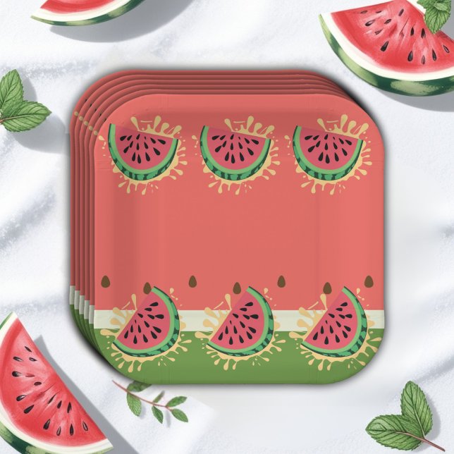 Moderne Watermelon Splash Baby Dusche Pappteller (Von Creator hochgeladen)