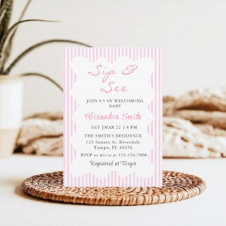 Moderne Wave Sip & See Baby Girl Dusche Einladung