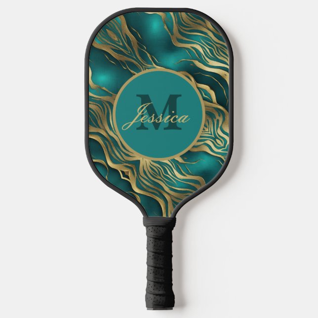 Moderne Waves Türkis Aquamarin Blau Personalisiert Pickleball Schläger (Vorderseite)