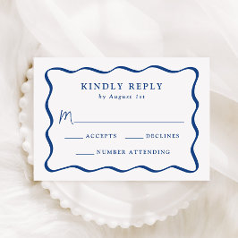 Moderne Wavy Blue Frame Wedding RSVP Karte