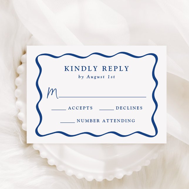 Moderne Wavy Blue Frame Wedding RSVP Karte (Von Creator hochgeladen)