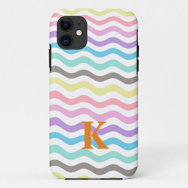 Moderne Wavy Lines | Monogramm Pastelwaves Case-Mate iPhone Hülle (Rückseite)