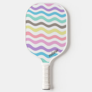 Moderne Wavy Lines Monogramm Pastelwaves Pickleball Schläger