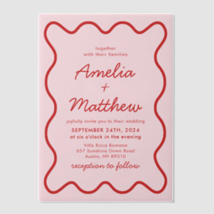 Moderne Wavy Pink und Red Retro Squiggle Wedding