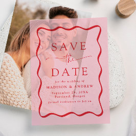 Moderne Wavy Red Frame Wedding speichern das Datum