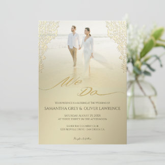 Moderne "We Do"-Hochzeitsfeier Gold Damask Dankeskarte