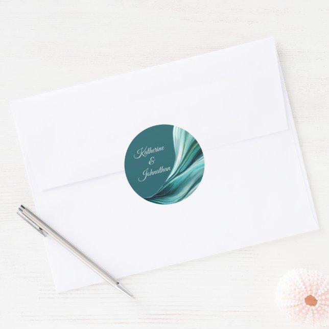 Moderne Wedding-Emerald Green- Runder Aufkleber (Umschlag)
