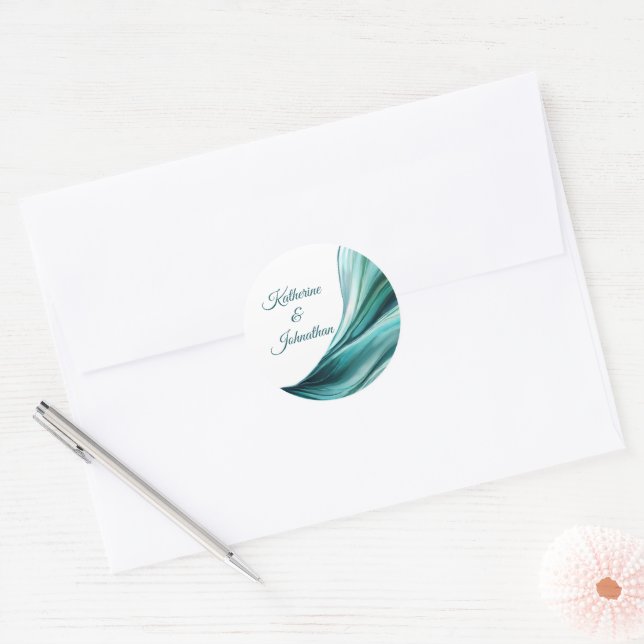 Moderne Wedding-Emerald Green- Runder Aufkleber (Umschlag)
