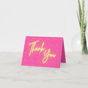 Moderne, weibliche, knallrosa, goldene Neon-Glow-S Dankeskarte