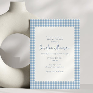 Moderne weiche blaue Gingham-Karo-Hochzeitsdusche Einladung