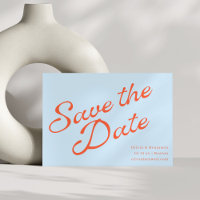 Moderne weiche blaue orange Retro-Schrift Hochzeit