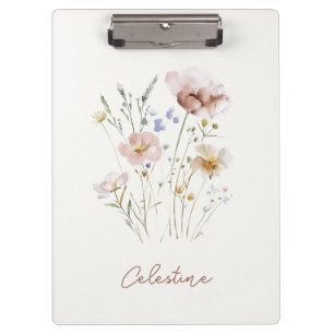 Moderne weiche Blumen mit individuellem Namen Klemmbrett