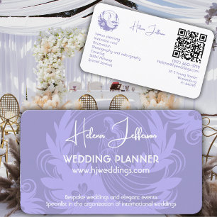Moderne weiche Lavendel-Motiv-Logo-Hochzeitsplaner Visitenkarte