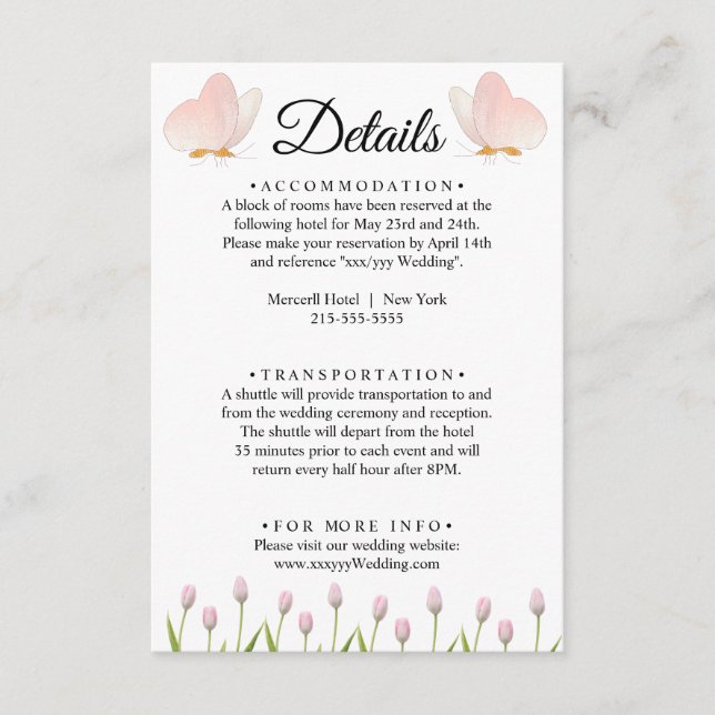 Moderne, weiche rosa Blüten und Schmetterlinge Som Begleitkarte (Vorderseite)