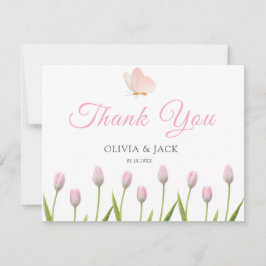 Moderne, weiche rosa Blüten und Schmetterlinge Som Dankeskarte