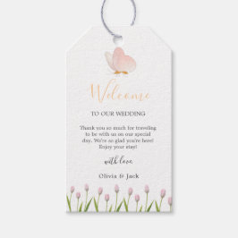 Moderne, weiche rosa Blüten und Schmetterlinge Som Geschenkanhänger