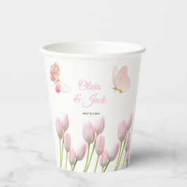 Moderne, weiche rosa Blüten und Schmetterlinge Som Pappbecher