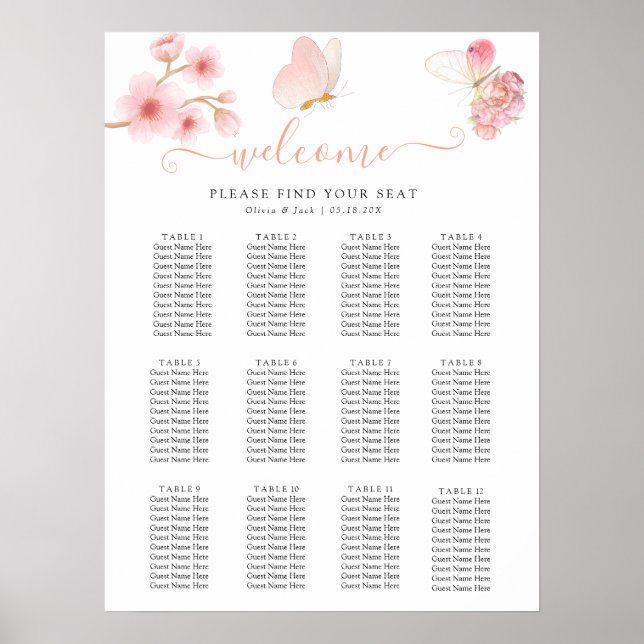 Moderne, weiche rosa Blüten und Schmetterlinge Som Poster (Vorne)