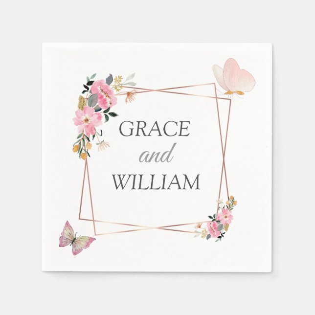 Moderne, weiche rosa Blüten und Schmetterlinge Som Serviette (Vorderseite)