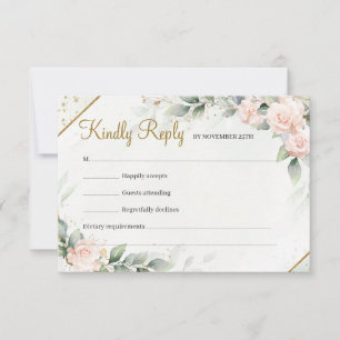 Moderne, weiche, rosa, florale Boho Greenery Gold  RSVP Karte