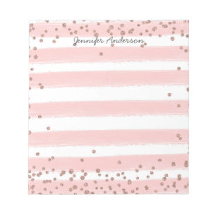 Moderne weiche rosa Streifen Gold Konfetti Persona Notizblock