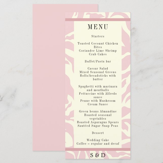 Moderne, weiche, rosa und weiße Matisse Art Weddin Menükarte (Vorne/Hinten)