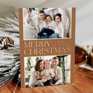 Moderne Weihnachten 2 Foto Toffee und Gold Folien Feiertagskarte