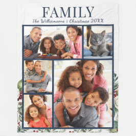 Moderne Weihnachten 5 Fotos Collage Navy Blue Fleecedecke