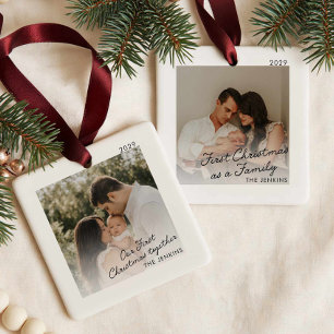 Moderne Weihnachten als Familienfoto-Ornament Keramikornament