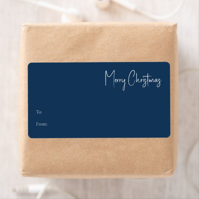 Moderne Weihnachten | Blue Rectangle Gift Label (Insitu)