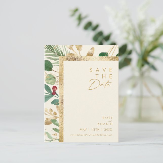 Moderne Weihnachten | Creme Save the Date Postkart Einladungspostkarte (Stehend Vorderseite)