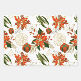 Moderne Weihnachten Florals Grüne Geschenkpapier Set
