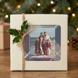 Moderne Weihnachten Frohe Feiertage Familienfoto  Quadratischer Aufkleber