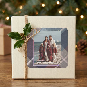 Moderne Weihnachten Frohe Feiertage Familienfoto Quadratischer Aufkleber