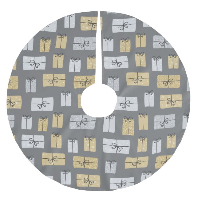 Moderne Weihnachten Gegenwart Doodles Polyester Weihnachtsbaumdecke (Vorderseite)