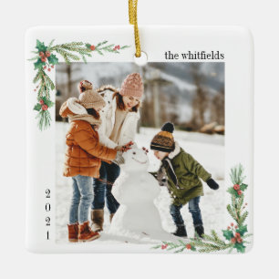 Moderne Weihnachten im Schnee Foto Mistletoe Keramikornament