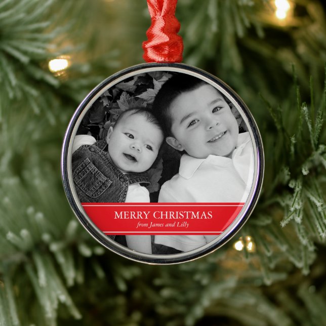 Moderne Weihnachten in Rot und Weiß Silbernes Ornament (Baum)