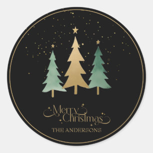 Moderne Weihnachten Minimalistische Pine Trees Bla Runder Aufkleber