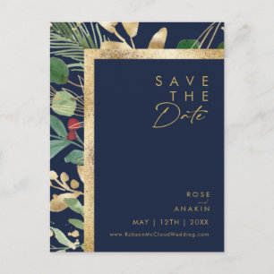 Moderne Weihnachten   Navy Save the Date Postcard Einladungspostkarte