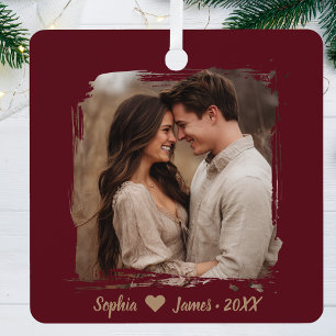 Moderne Weihnachten Personalisiertes Couple Foto Ornament Aus Metall