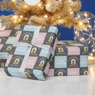 Moderne Weihnachten Rosa und Blau Muster Geschenkpapier