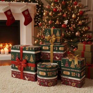 Moderne Weihnachten rot grün weiß einzigartig Geschenkpapier